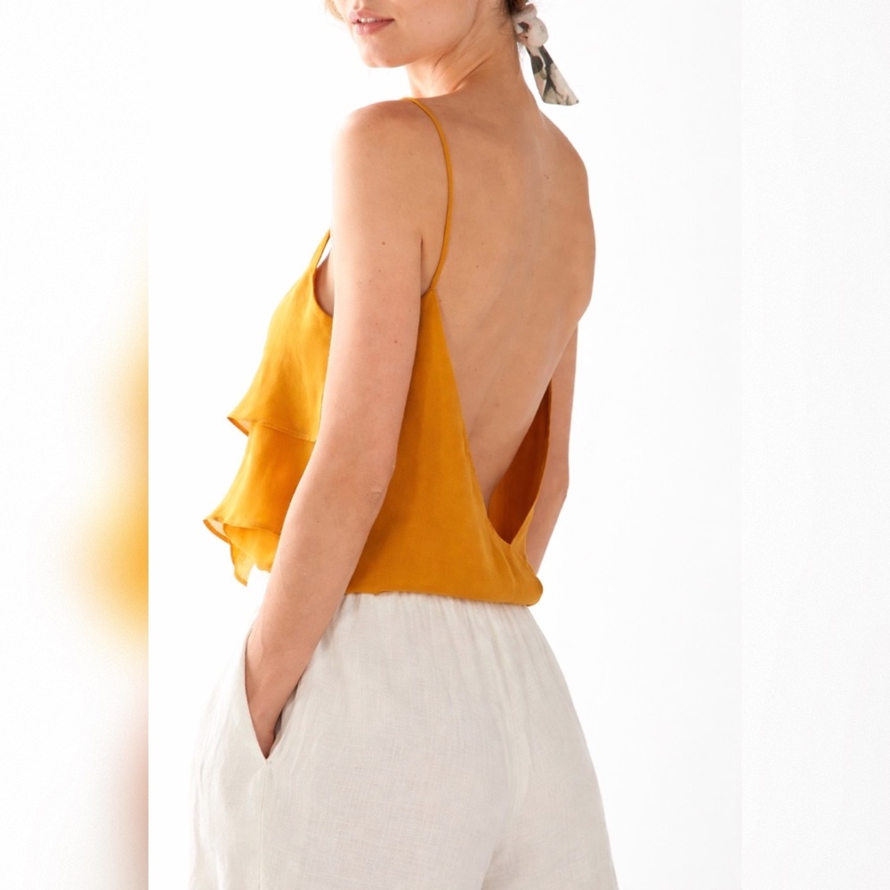 MERRITT CHARLES BASILAN TANK FRONT PETAL CAMI TOP MUSTARD SIZE M "NWT" - Picture 3 of 4